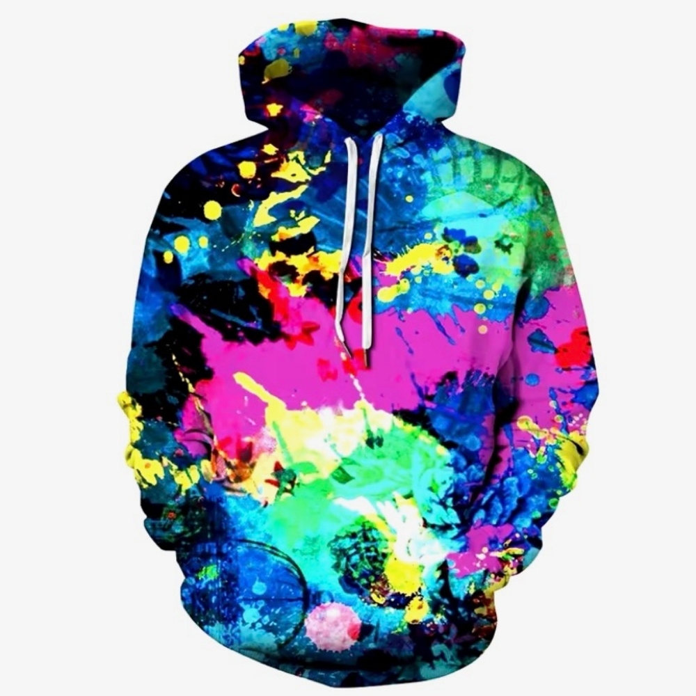 Men’s Rainbow Graffiti 3D Printed Pullover Hoodie With Pockets. Size - Large